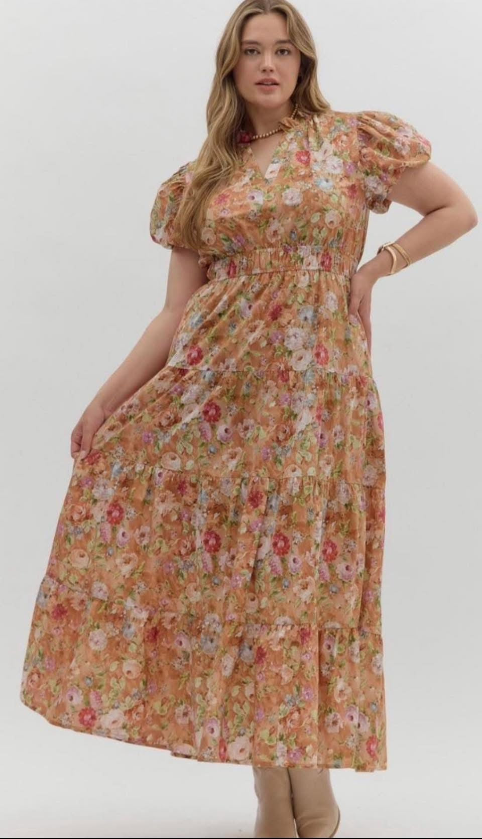 Golden Bloom Maxi Dress - Curvy