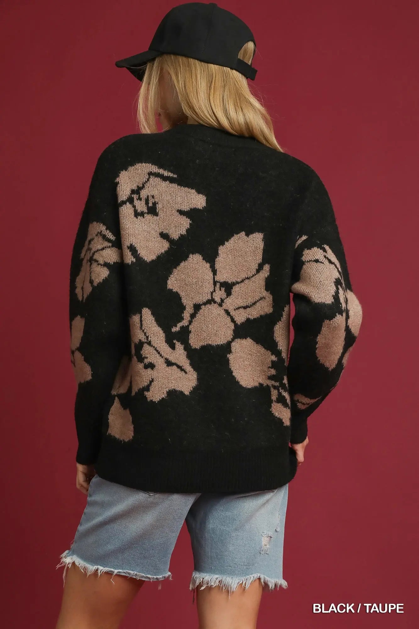 The Rowan Floral Knit Sweater – Black/Taupe