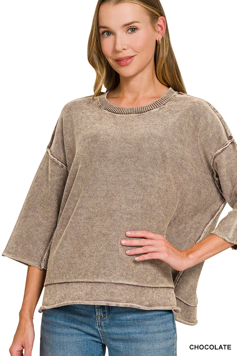 Easy Does It Washed Sweater – Chocolate