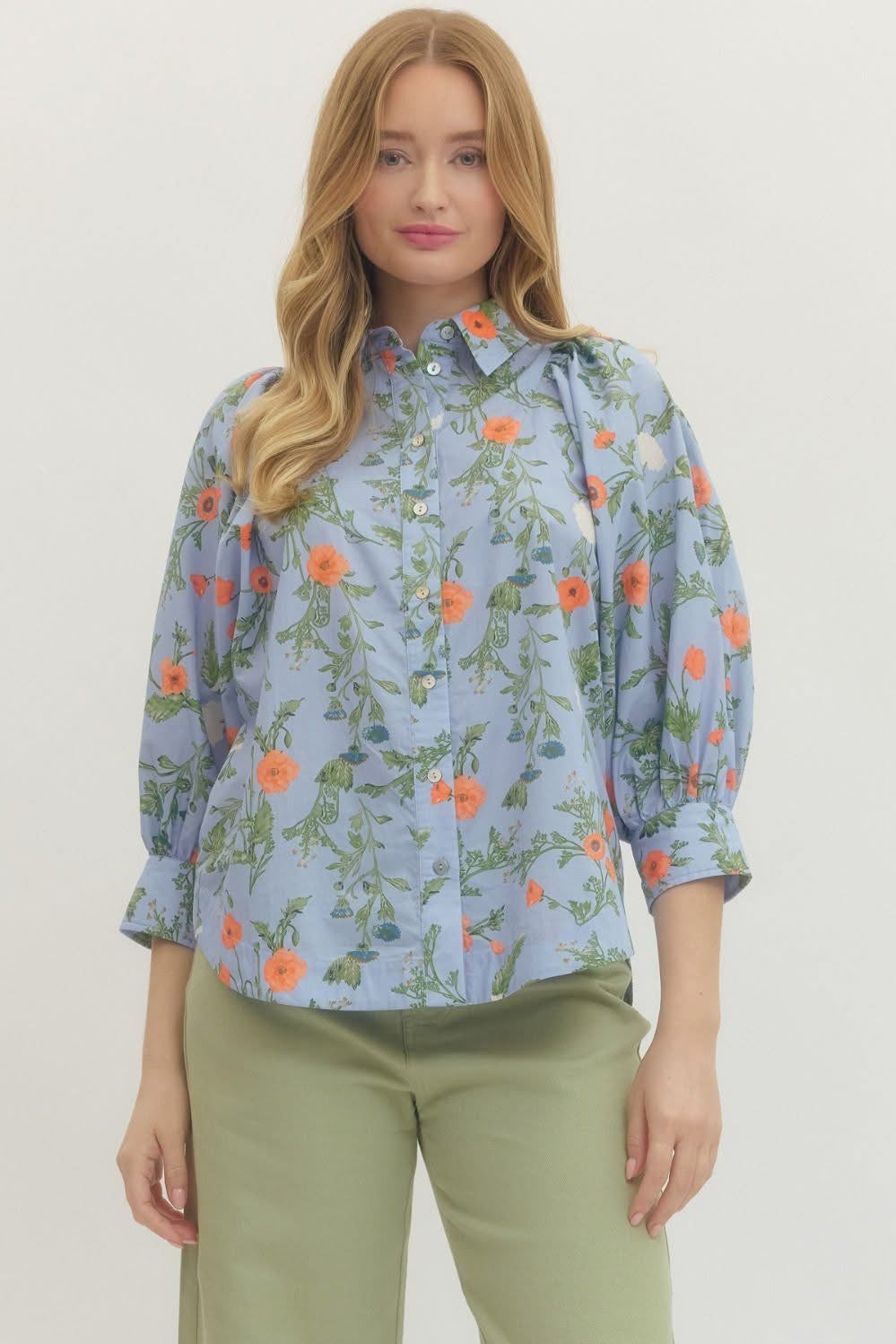 The Blue Meadow Button-Front Blouse
