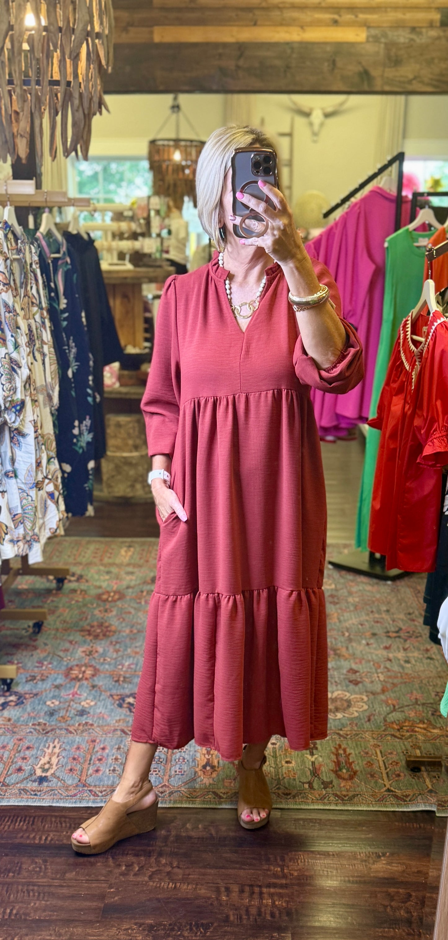 Brick Tiered Maxi Dress
