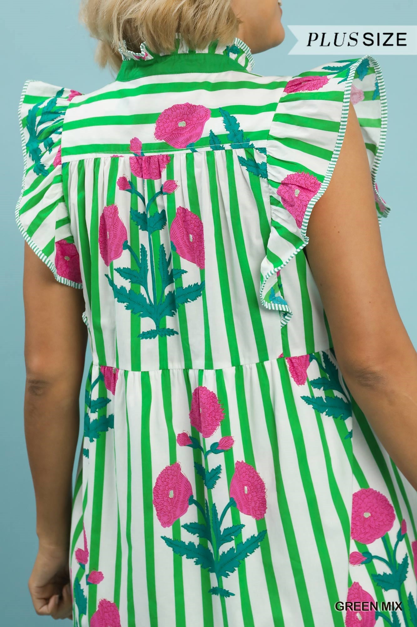 The Garden Stripe Ruffle Midi Dress - Curvy