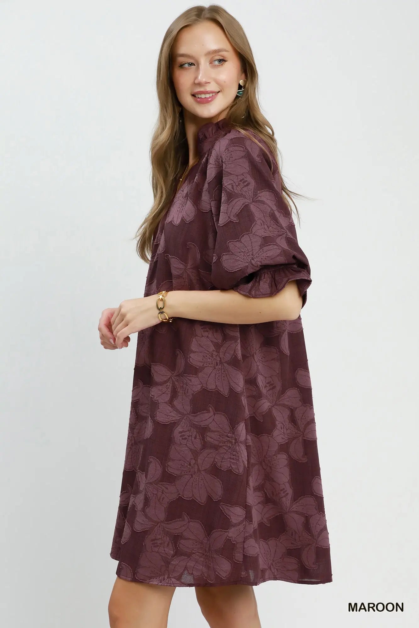 Plum Petals Jacquard Dress