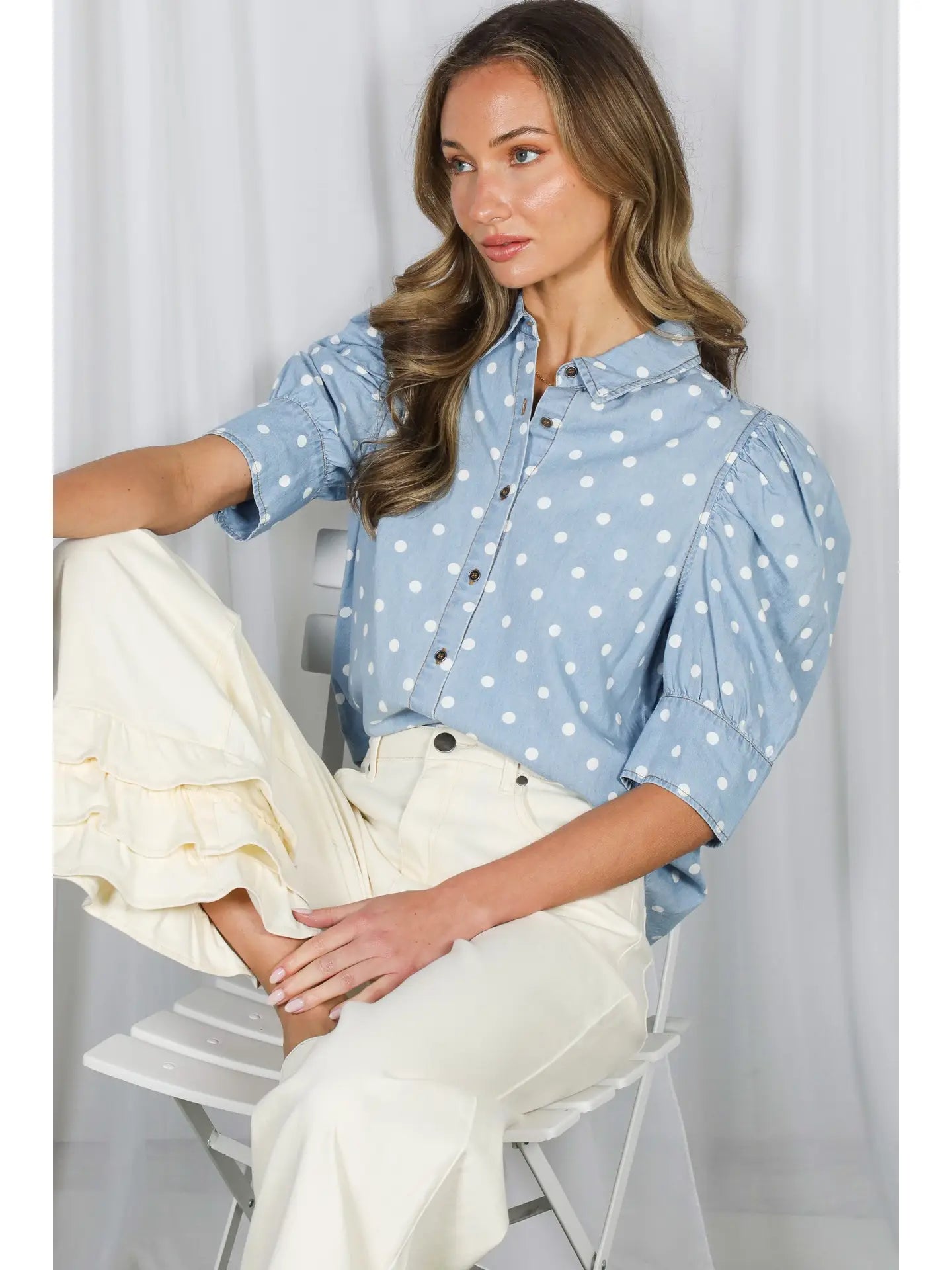 The Skyline Polka Dot Puff Sleeve Blouse