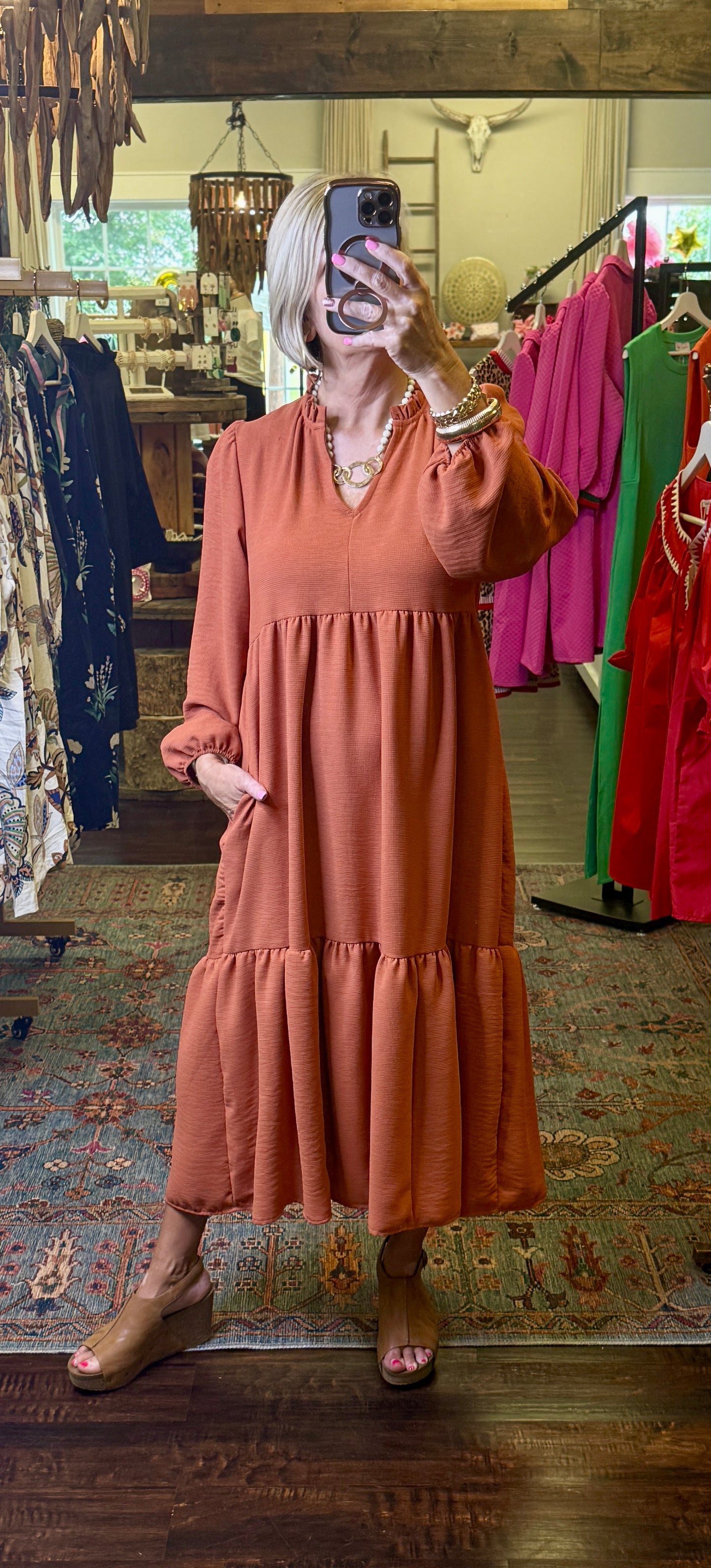 Rust Tiered Maxi Dress