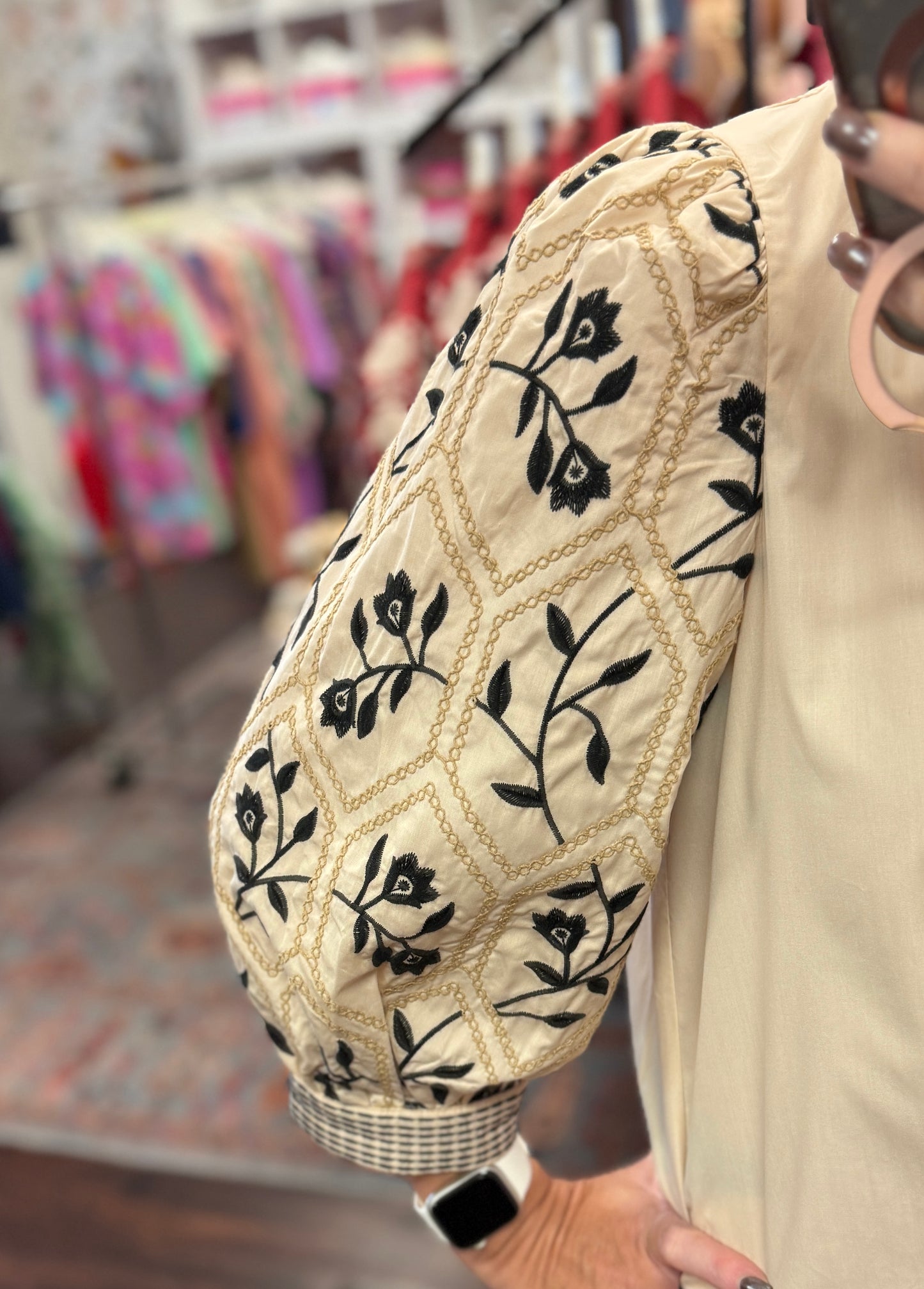 Embroidered Sleeve Top