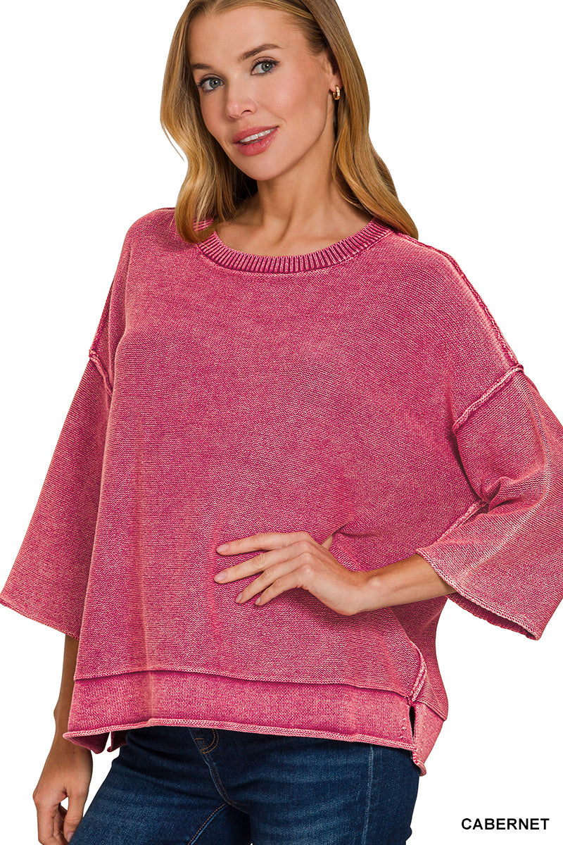 Easy Does It Washed Sweater – Cabernet