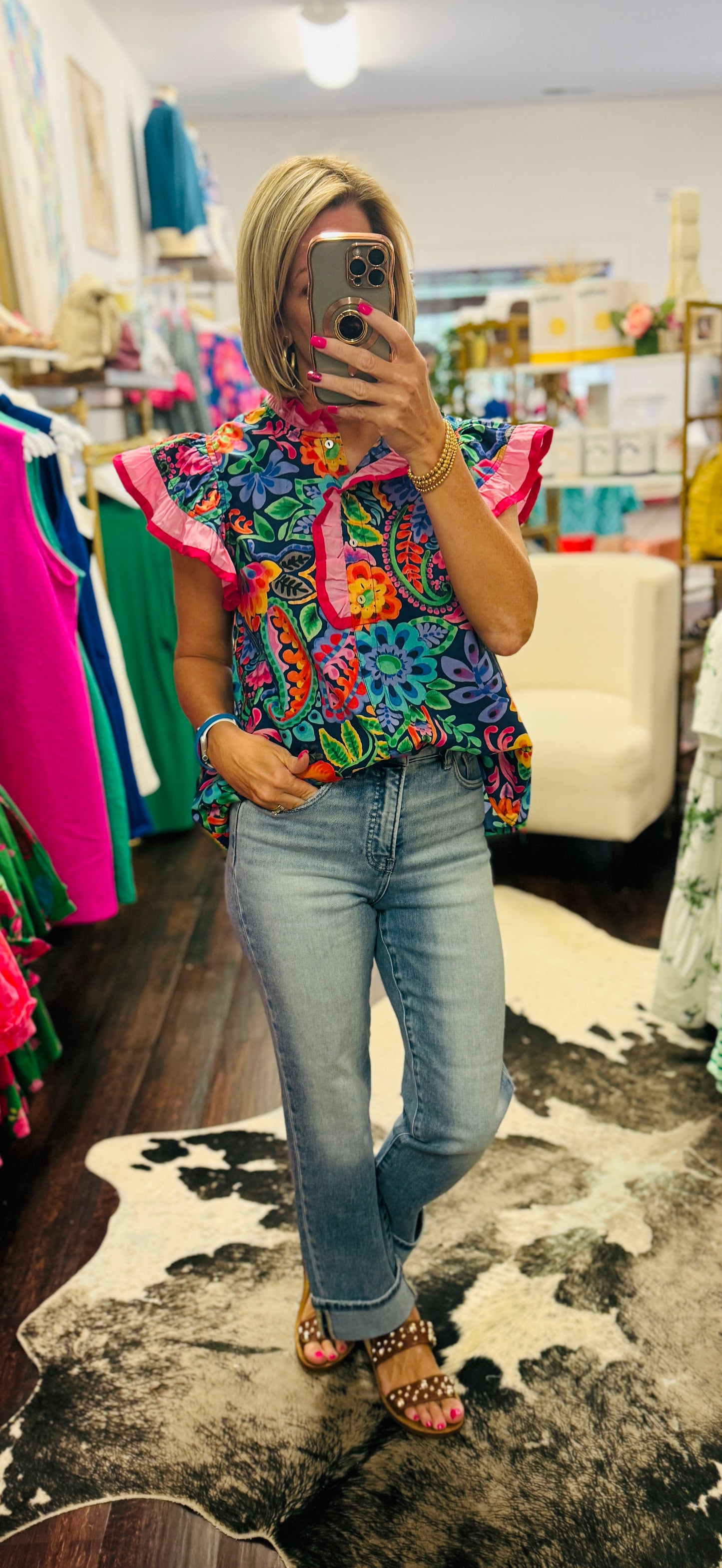 The Ruffle Trim Paisley Floral Top