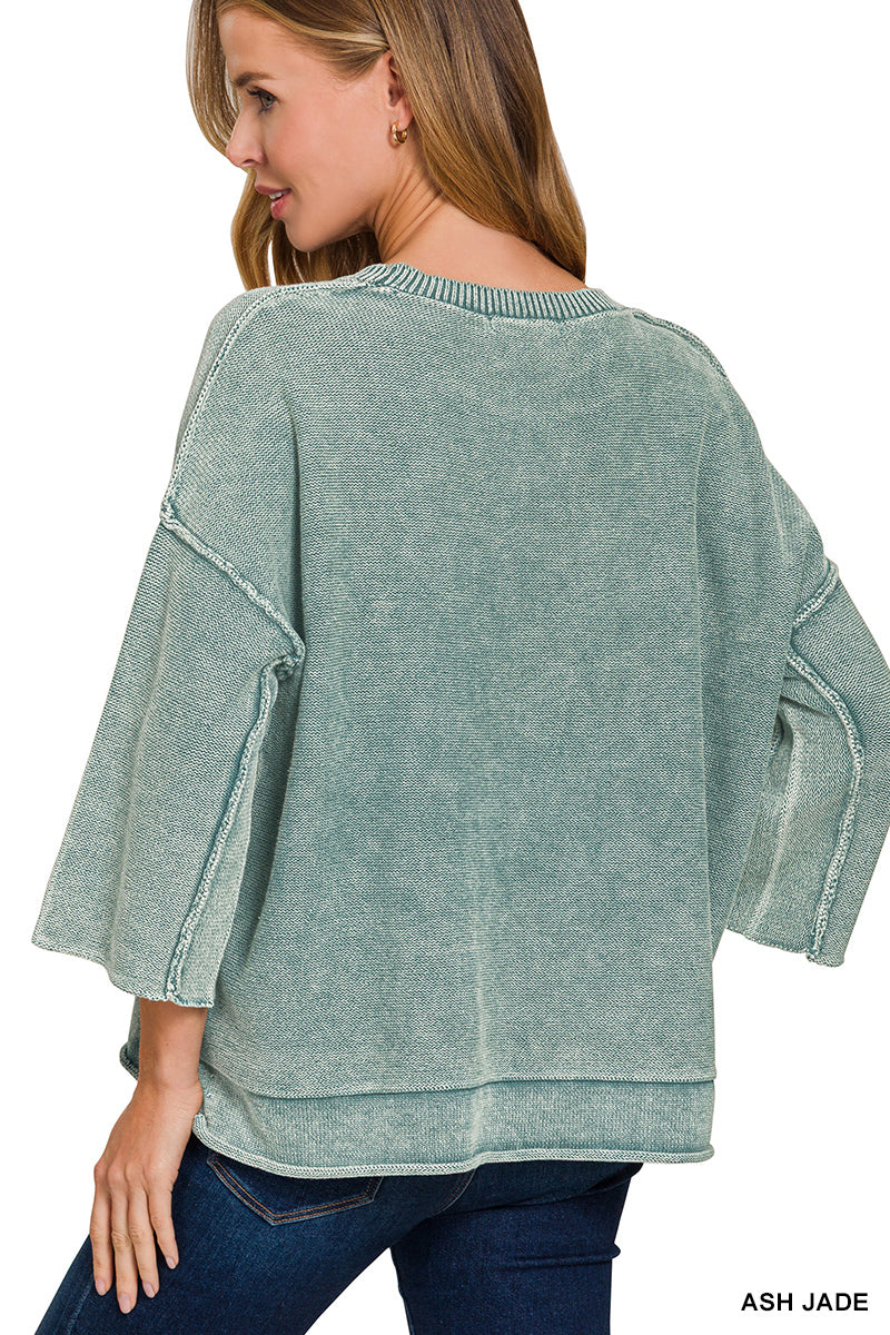 Easy Does It Washed Sweater - Ash Jade