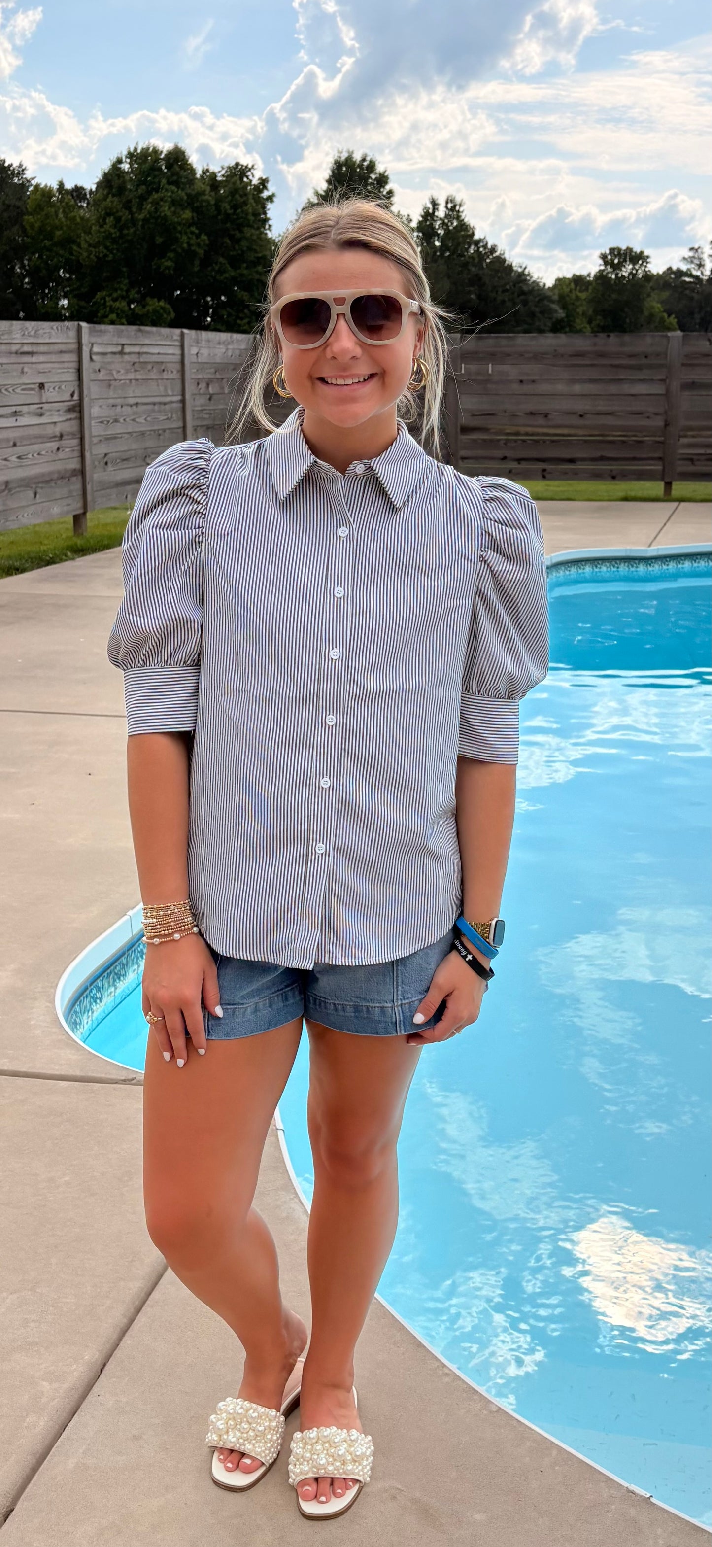 The Sloan Striped Blouse-Gray