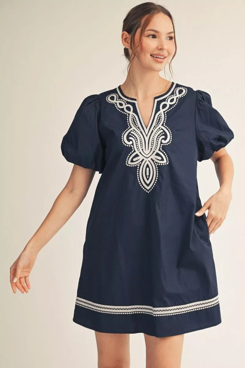 The Midnight Harbor Embroidered Dress