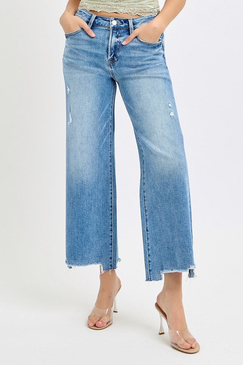 Risen High Rise Wide Leg Crop Jeans – Medium Wash