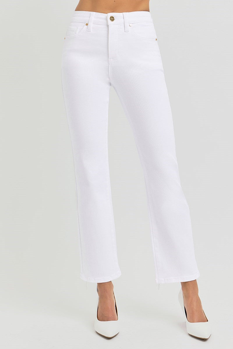 Risen Clean White Straight Crop Jeans