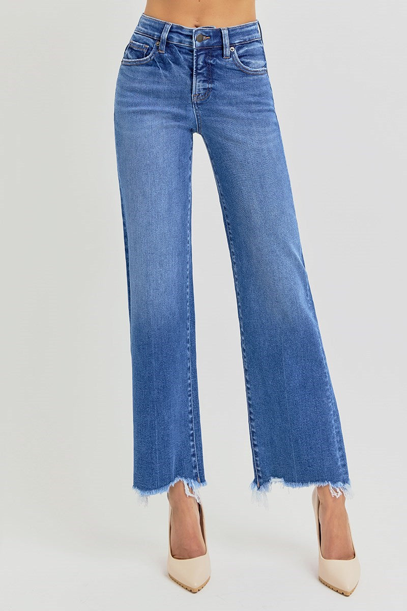 Risen Tummy Control High Rise Straight Leg Ankle Jeans