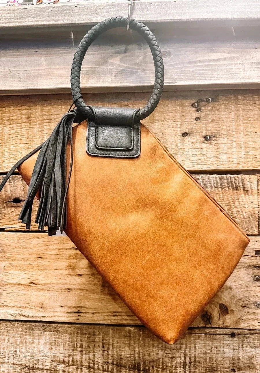 Two Tone Tassel Wristlet Clutch