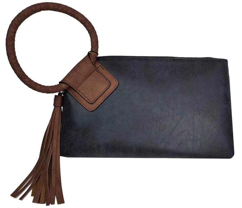 Two Tone Tassel Wristlet Clutch