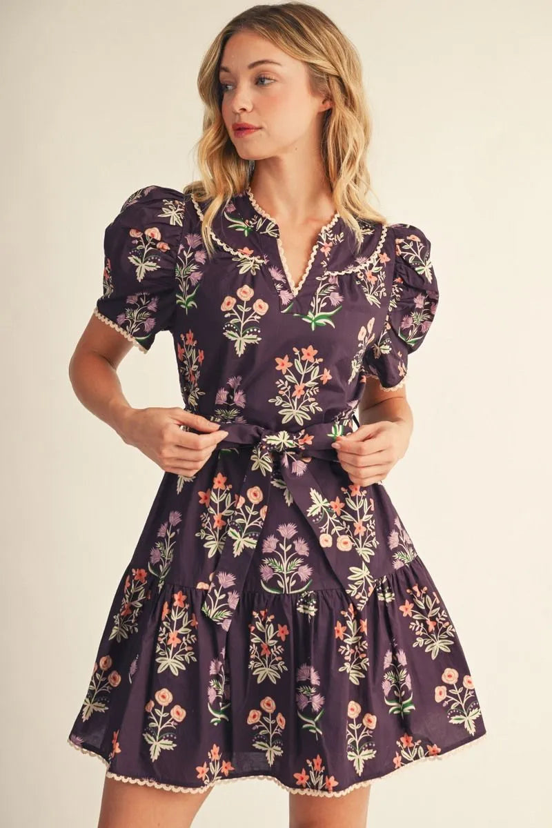 Autumn Garden Tie Waist Dress