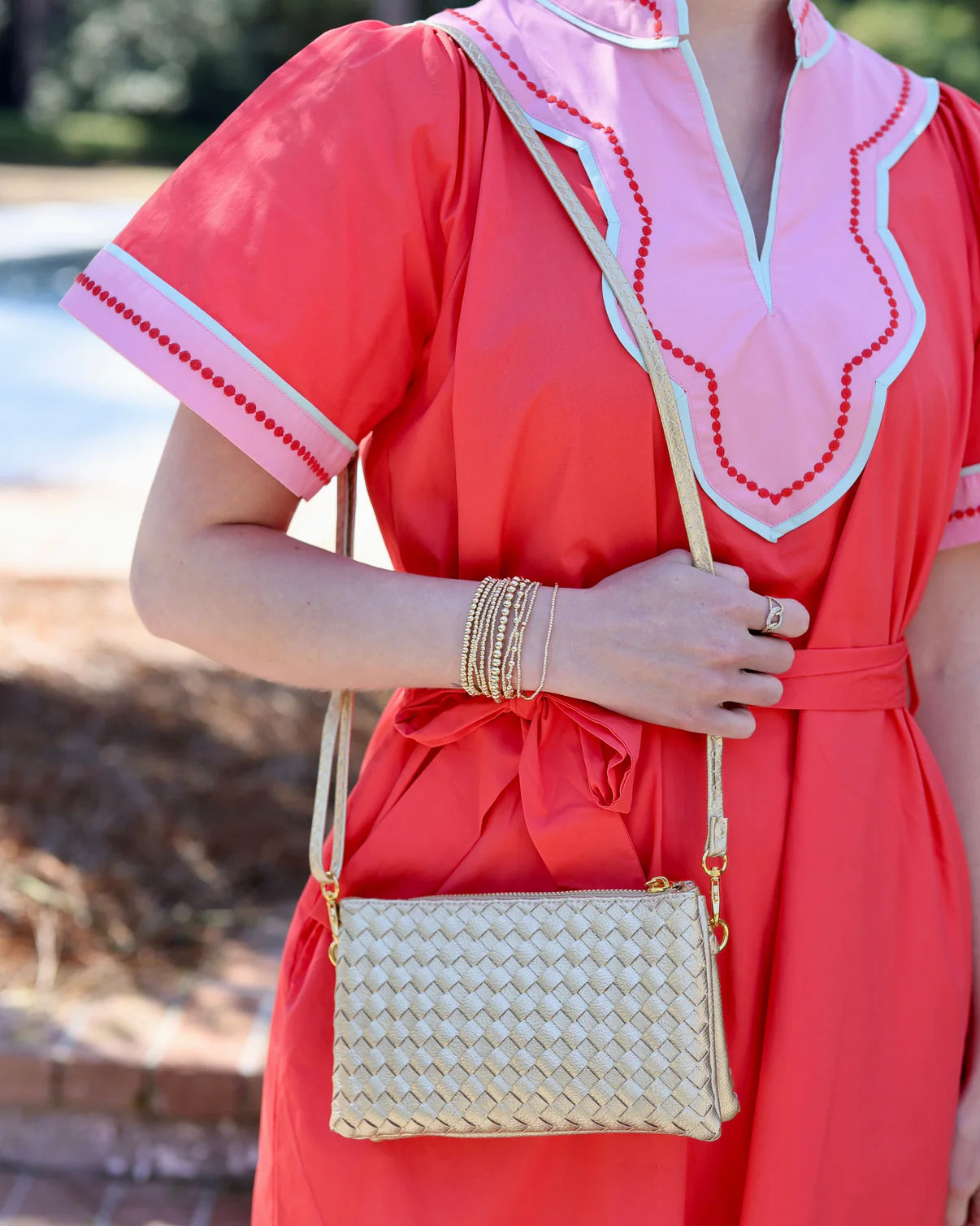 Caroline Hill Liz Crossbody Woven Gold