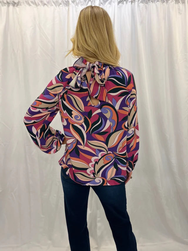 GEO Print Tie Back Blouse - Violet