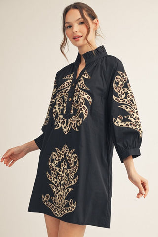 The Ellington Appliqué Dress – Black Leopard