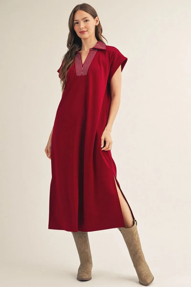 The Burgundy Stitch Midi Dress
