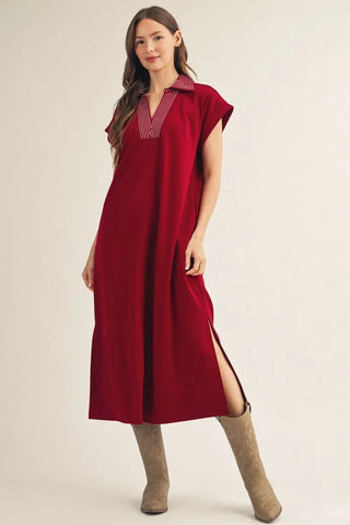 The Burgundy Stitch Midi Dress