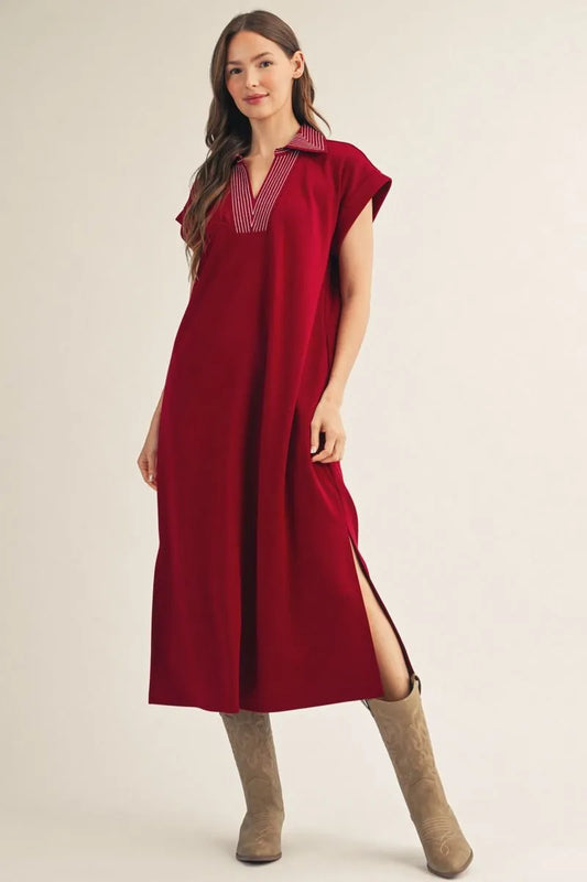 The Burgundy Stitch Midi Dress