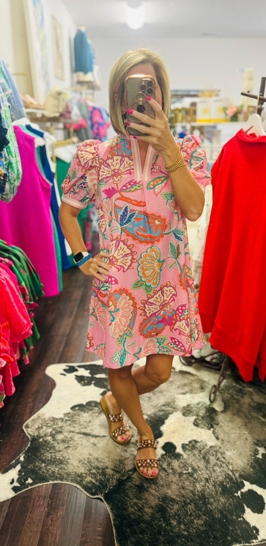 The Jacquard Paisley Puff Sleeve Dress