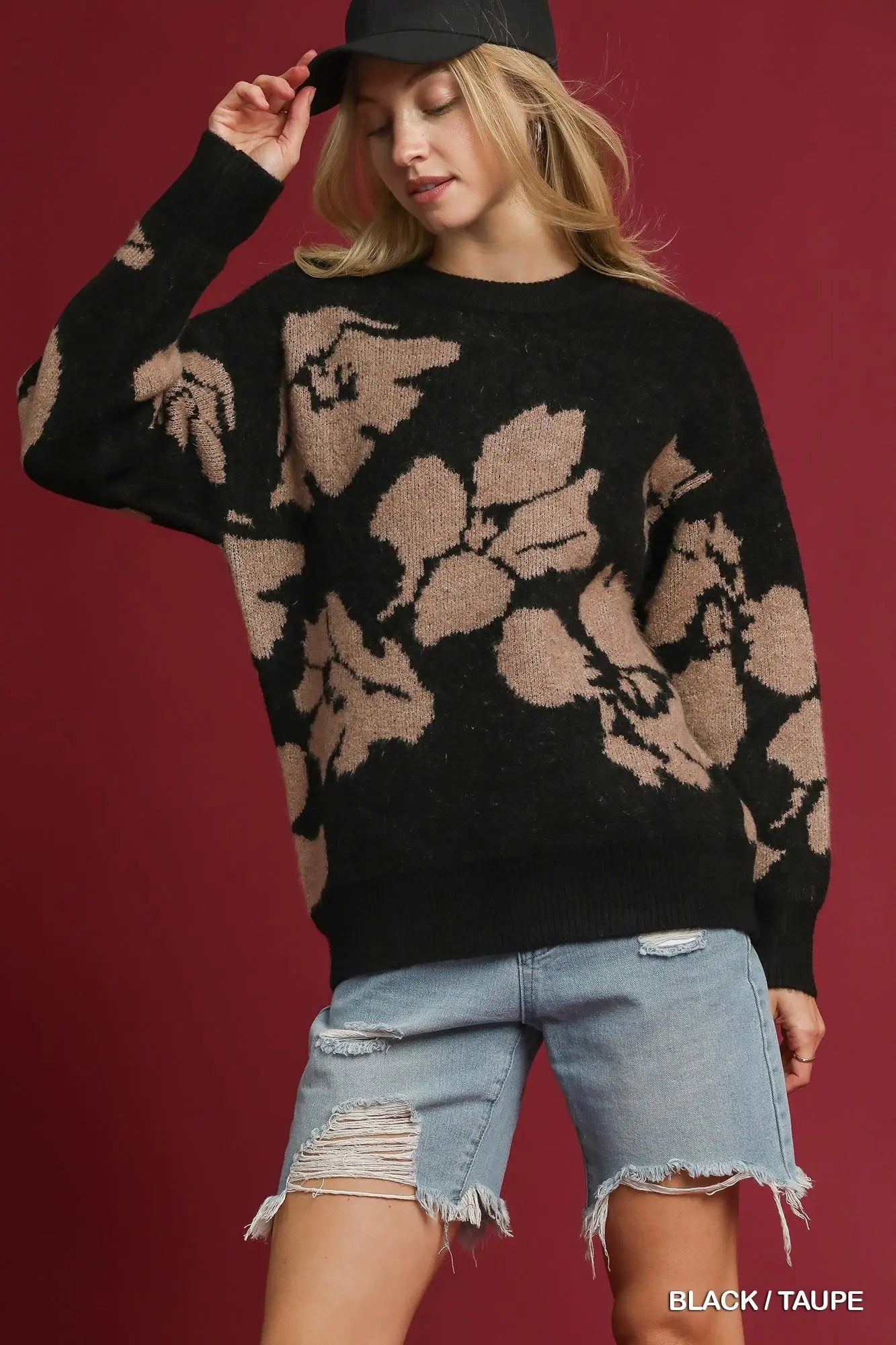 The Rowan Floral Knit Sweater – Black/Taupe