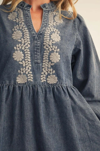 The Bluebell Embroidered Denim Dress 🩵