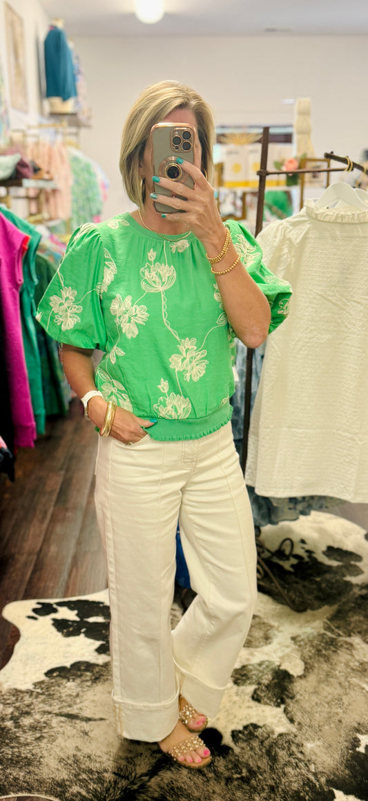 The Emerald Bloom Embroidered Top