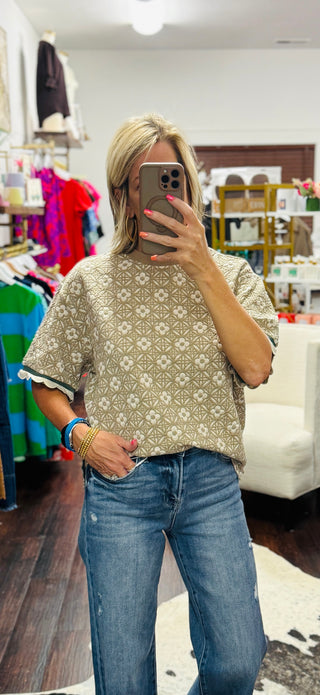 Taupe Trellis Jacquard Top