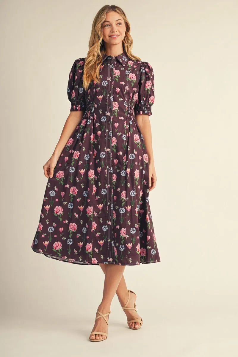 Plum Garden Party Midi Dress