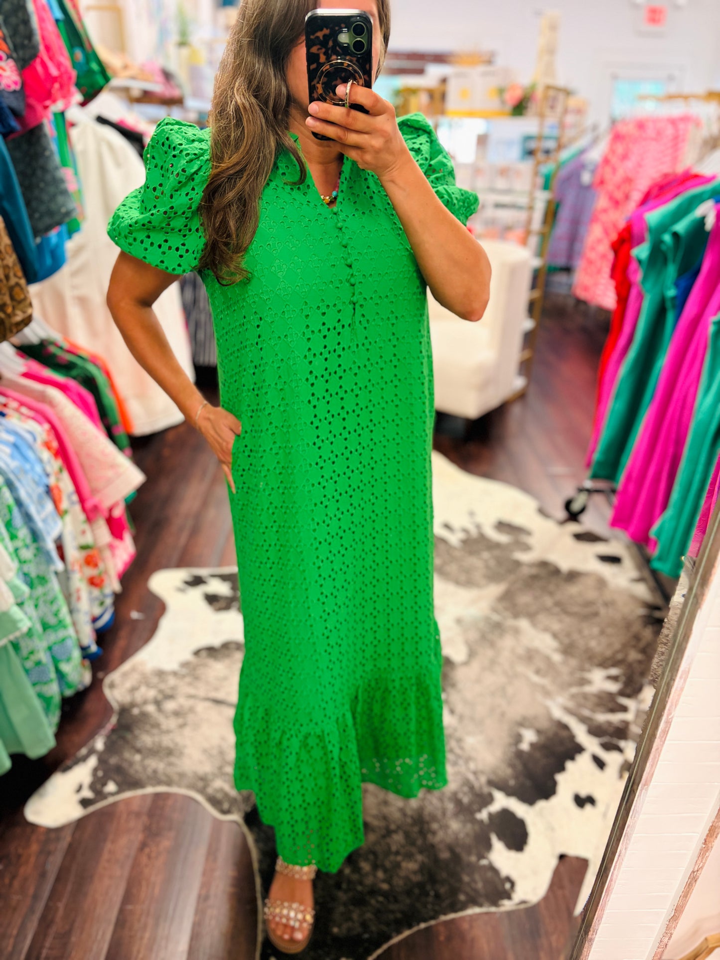 The Emerald Elegance Eyelet Maxi Dress