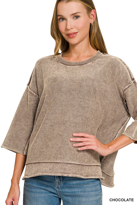 Easy Does It Washed Sweater – Chocolate