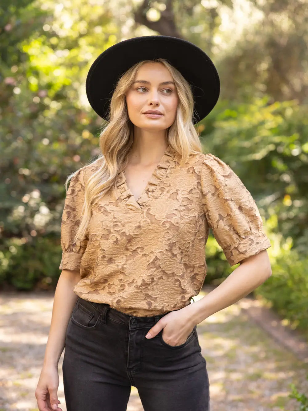 Caramel Lace Ruffle Top