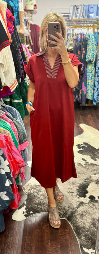 The Burgundy Stitch Midi Dress