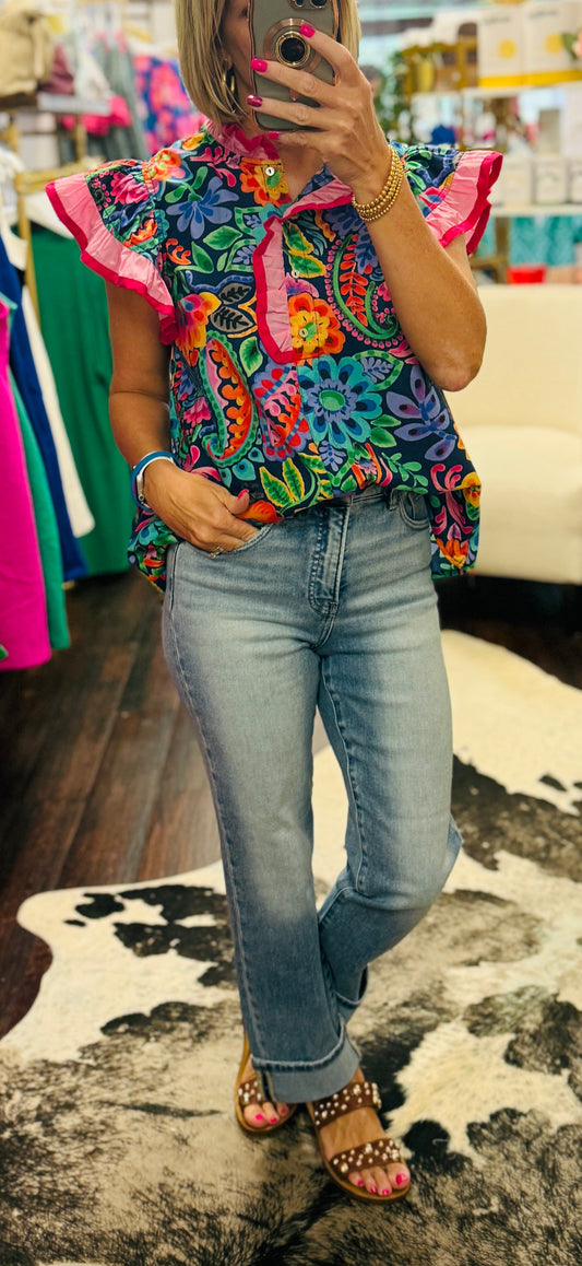Risen Tummy Control Cuffed Jeans