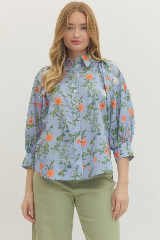 The Blue Meadow Button-Front Blouse