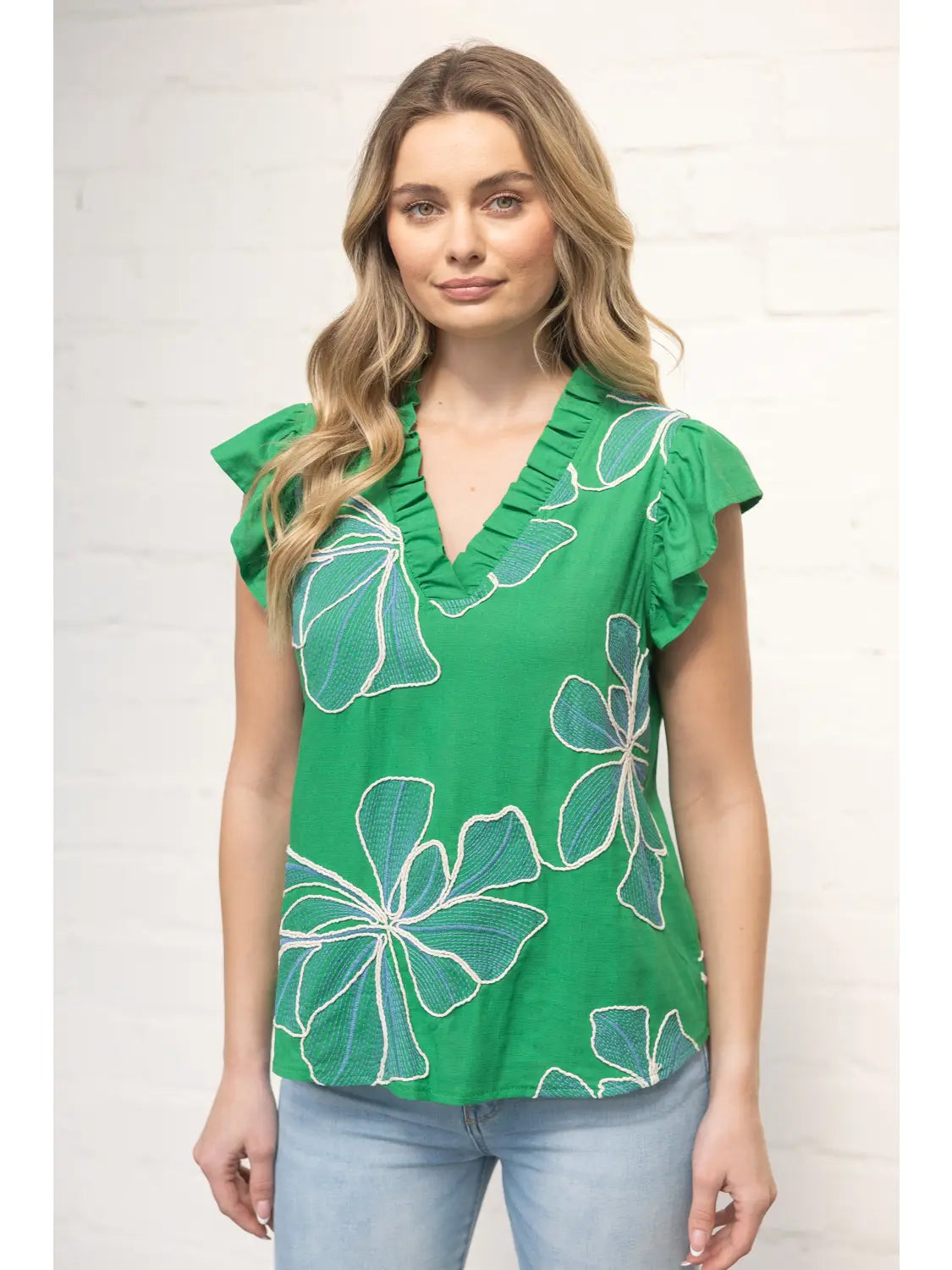 The Emerald Bloom Ruffle Blouse