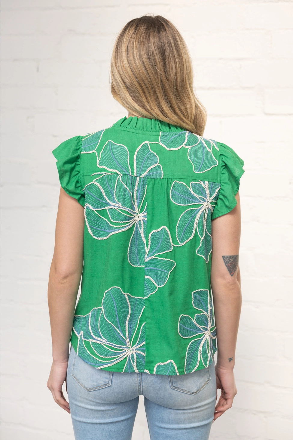 The Emerald Bloom Ruffle Blouse