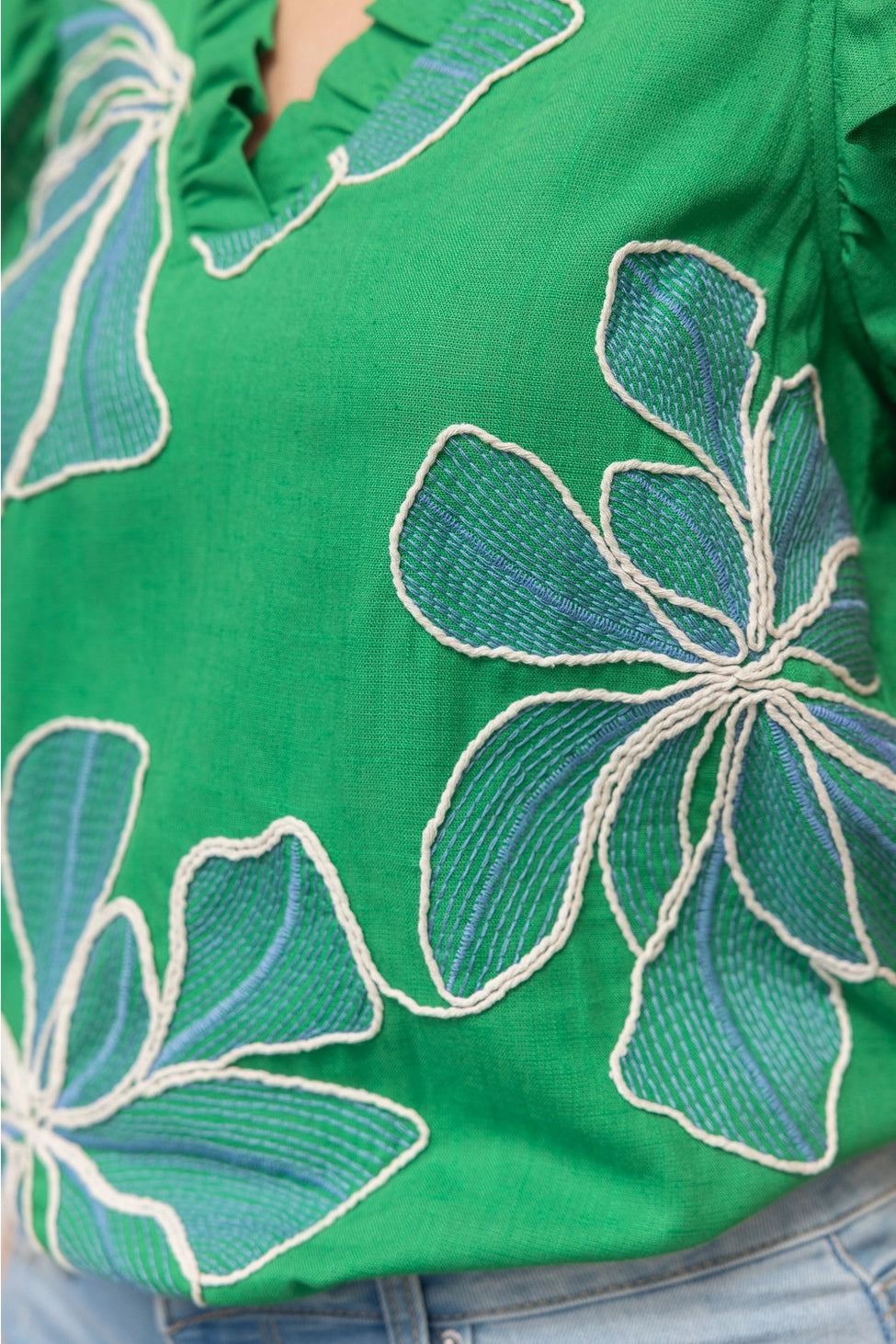 The Emerald Bloom Ruffle Blouse