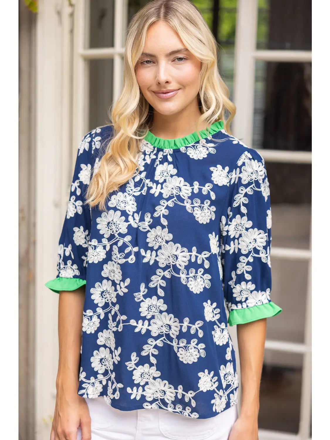 The Midnight Garden Contrast Trim Blouse