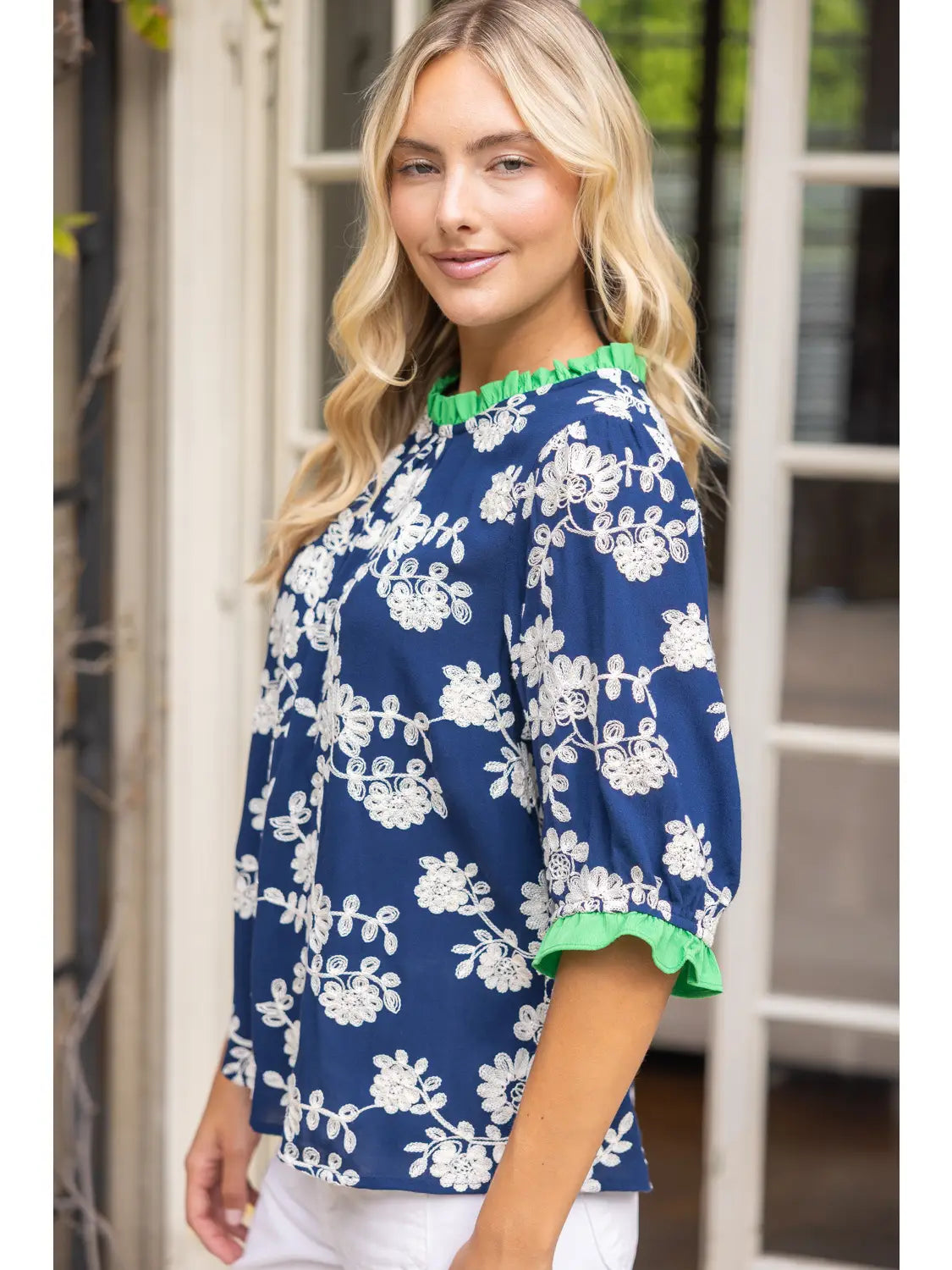 The Midnight Garden Contrast Trim Blouse