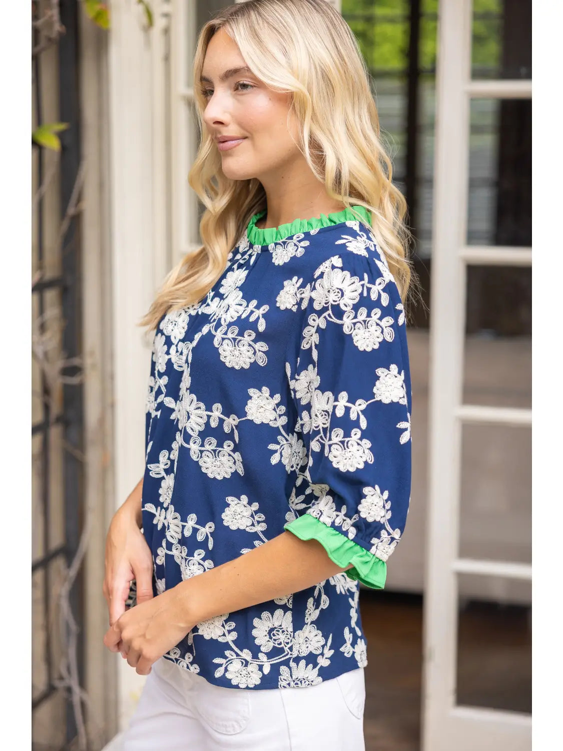 The Midnight Garden Contrast Trim Blouse
