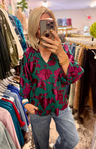 Midnight Garden Balloon Sleeve Top