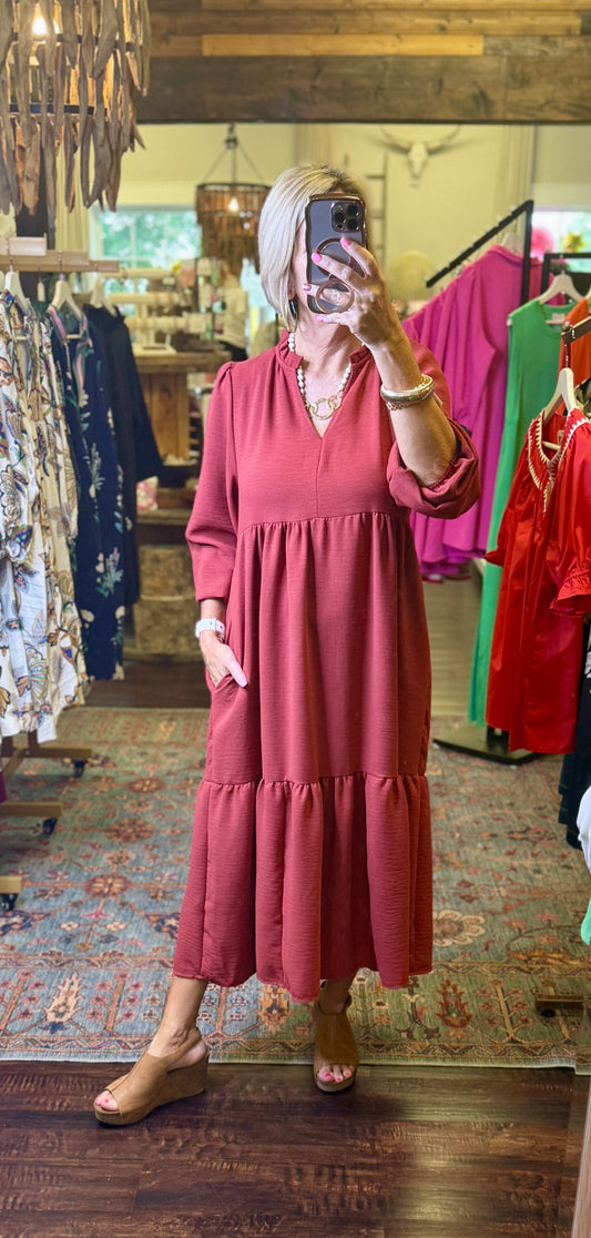 Brick Tiered Maxi Dress