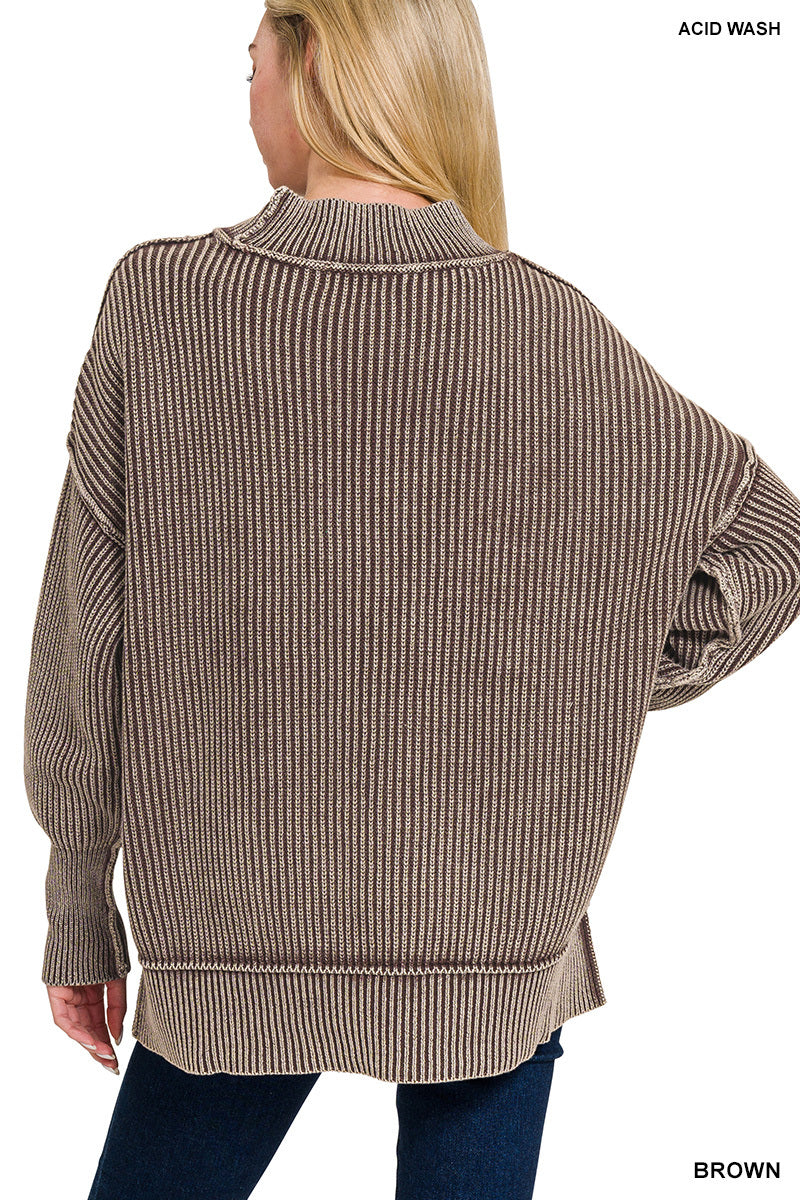 ✨ The Ridgeview Ribbed Acid-Wash Sweater (Multiple Colors)