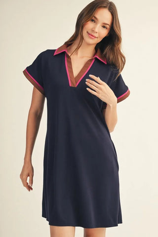 The Collins Contrast Dress – Navy Mix