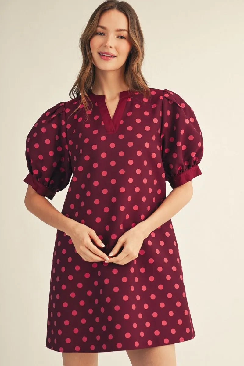 Bordeaux Bliss Dot Dress